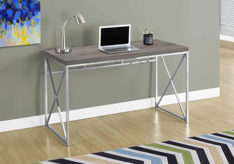 Monarch 48" Contemporary X Braced Writing Computer Desk - Dark Taupe / Chrome Metal