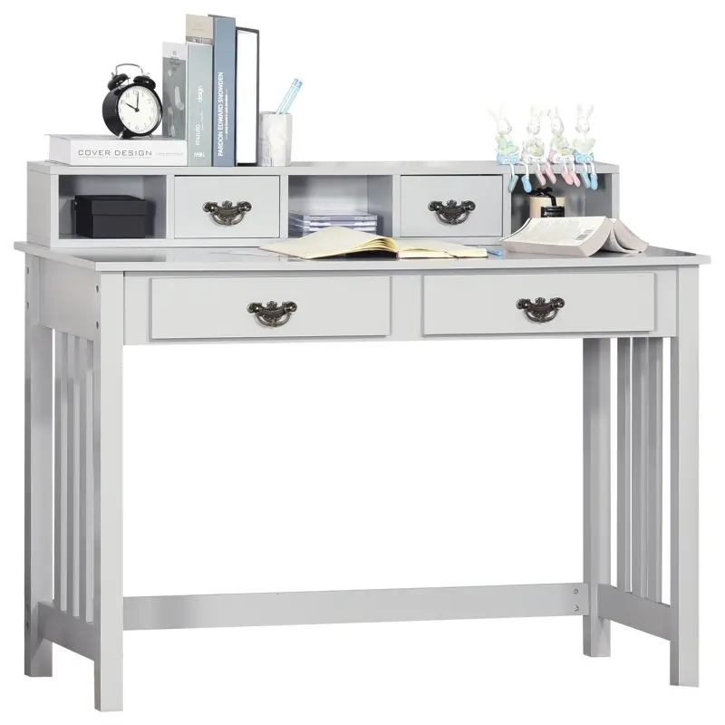 HOMCOM Study Writing Desk Computer Table Workstation with Removable Shelf, 2 Drawers, and Wide Tabletop, Grey