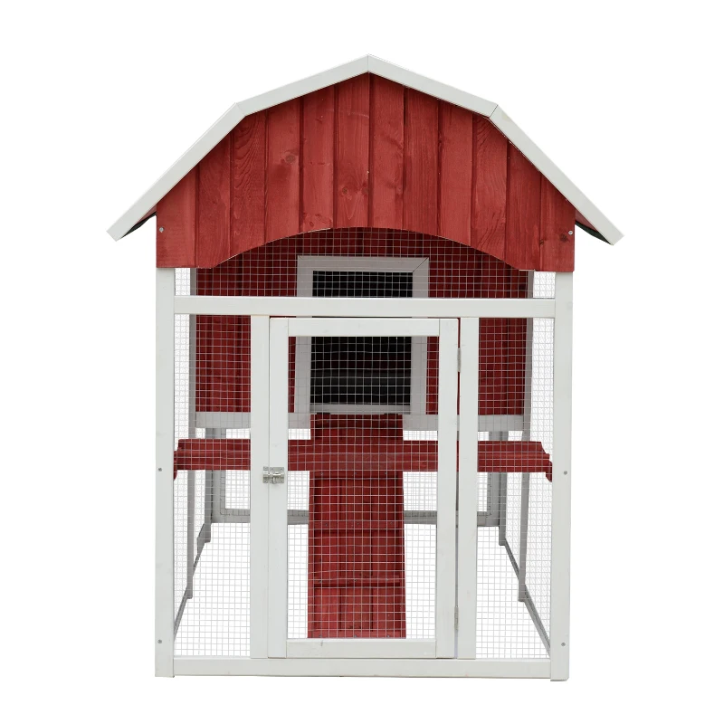 PawHut 47" Barn Backyard Chicken Coop With Covered Run And Nesting Box
