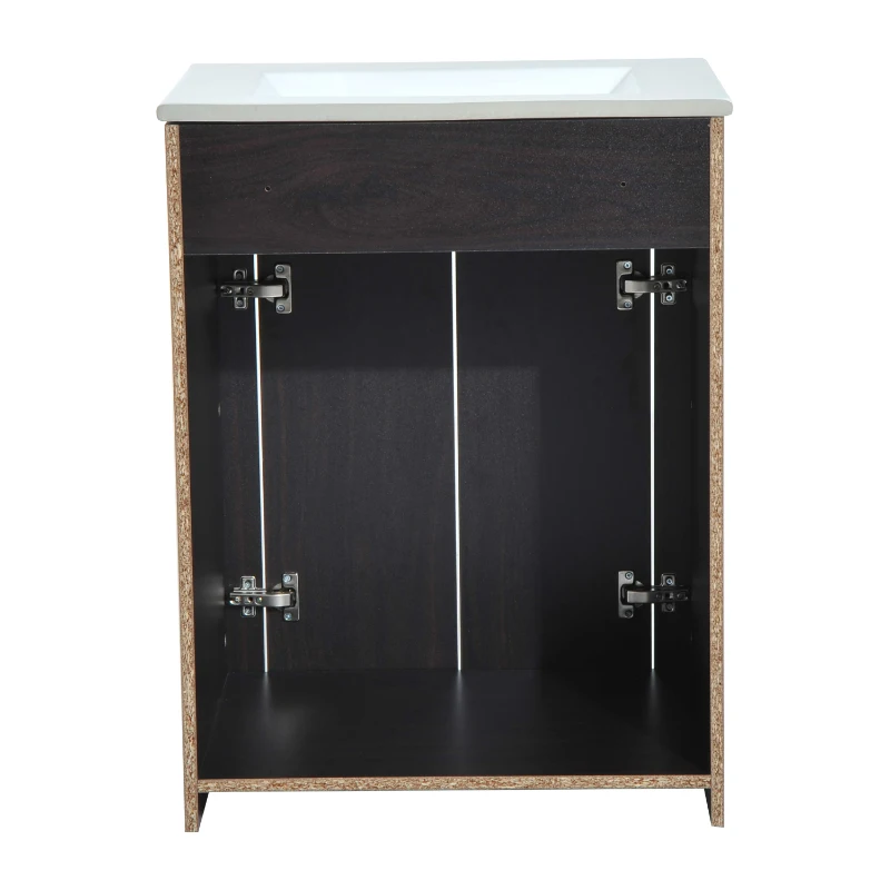 HomCom 24" Modern Full Size Ceramic Sink Vanity Storage Cabinet- Dark Coffee Woodgrain