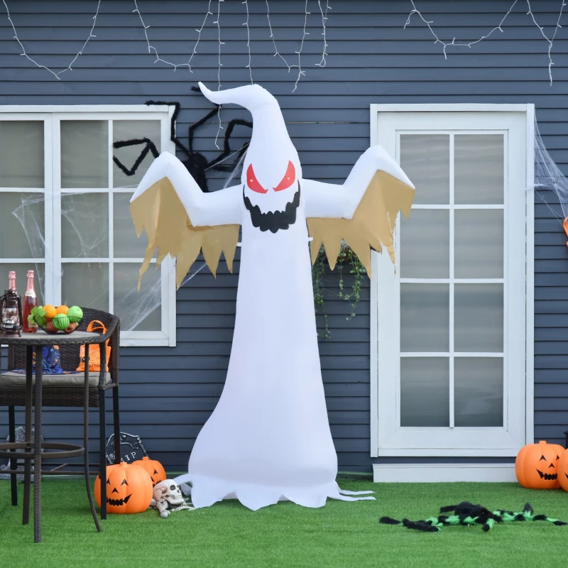 HOMCOM 8' Halloween Inflatable Ghost Yard Decoration for Indoors & Outdoors with Evil Fire Flame LED Lights