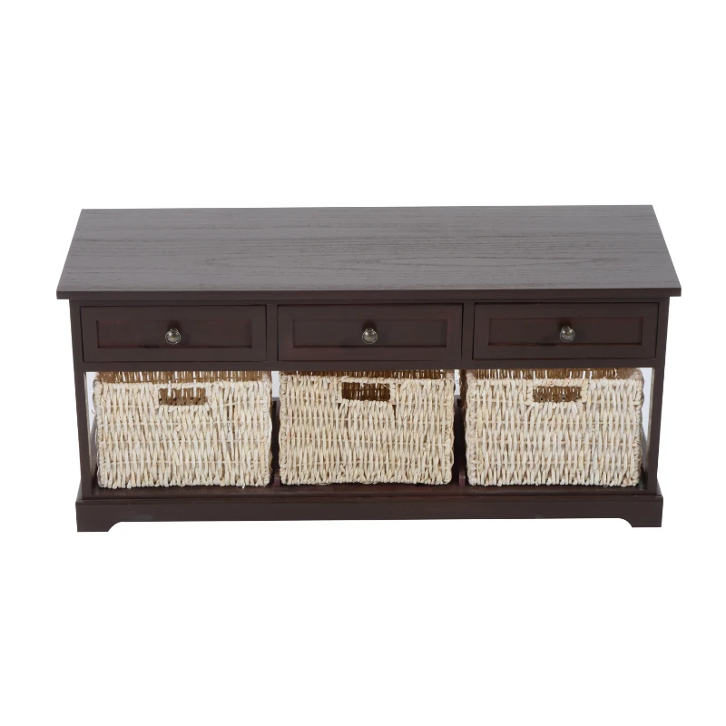 HomCom 40" Rustic Wooden 3 Drawers and Baskets Storage Bench - Chestnut Brown