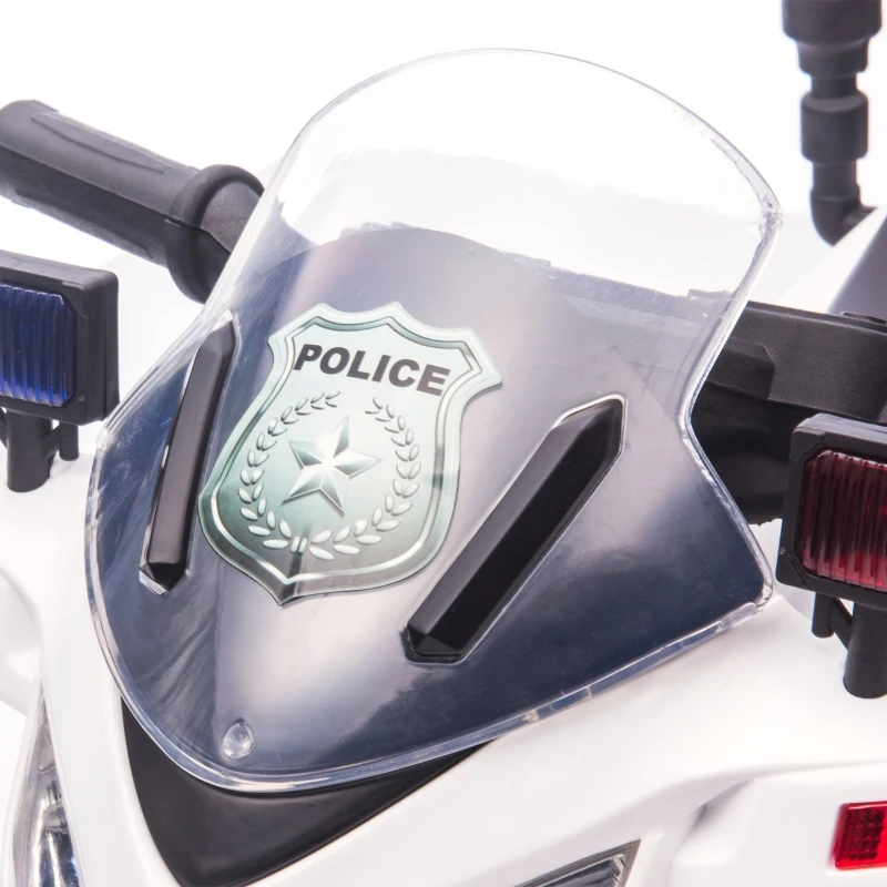 Aosom 6V Kids Motorcycle Police Electric Ride-On Dirt Bike Off-road Street Bike Battery Powered Rechargeable Horn Headlights Training Wheels Realistic Sounds for Girls and Boys 18 - 36 months White