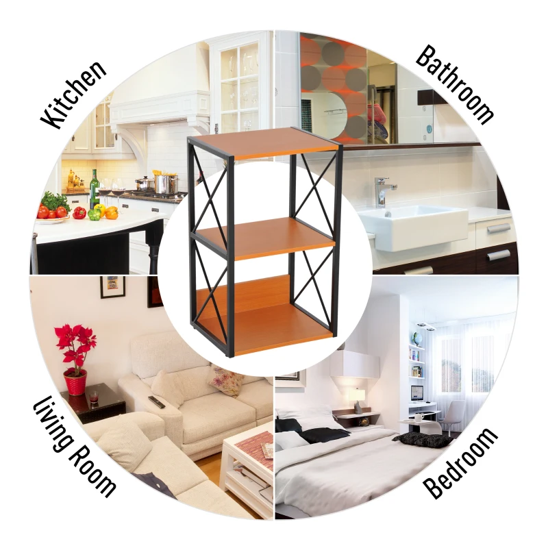 HomCom 3 Tier Wood X-Frame End Table - Black