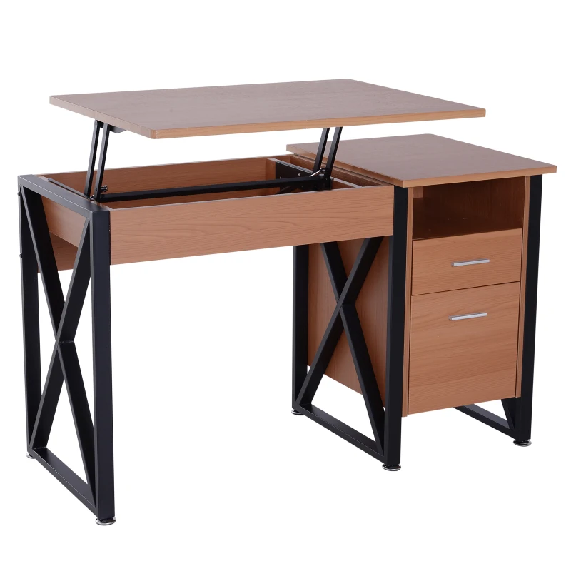 HomCom 50" Industrial Lift Top Standing Computer Desk with Storage - Black / Oak