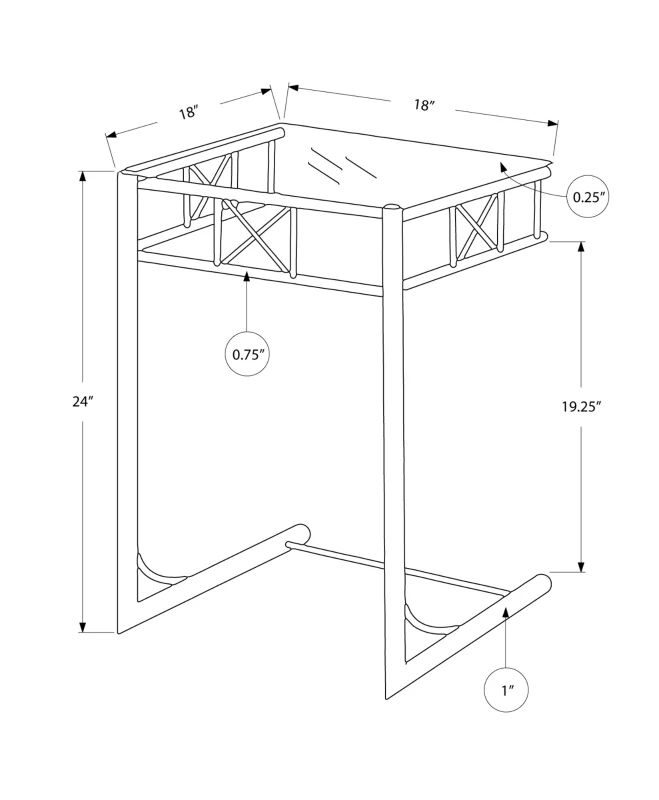 Monarch 24" Contemporary Tempered Glass Top Metal Frame C-Shaped Side Accent Table - Black Finish