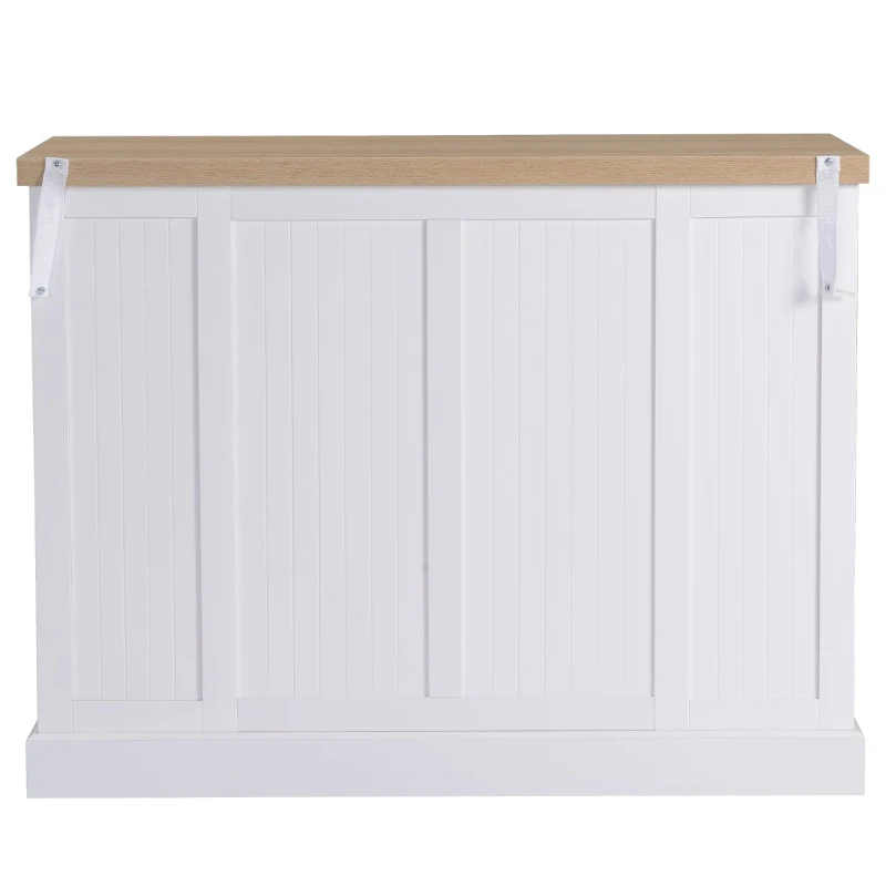 HOMCOM Fluted-Style Wooden Kitchen Island, Storage Cabinet with Drawer, Open Shelving, and Interior Shelving for Dining Room, White