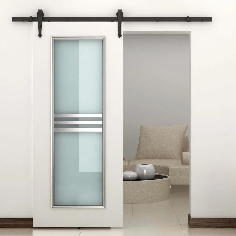 HomCom 6' Modern Interior Sliding Barn Door Hardware Kit - Black Carbon Steel Arrow