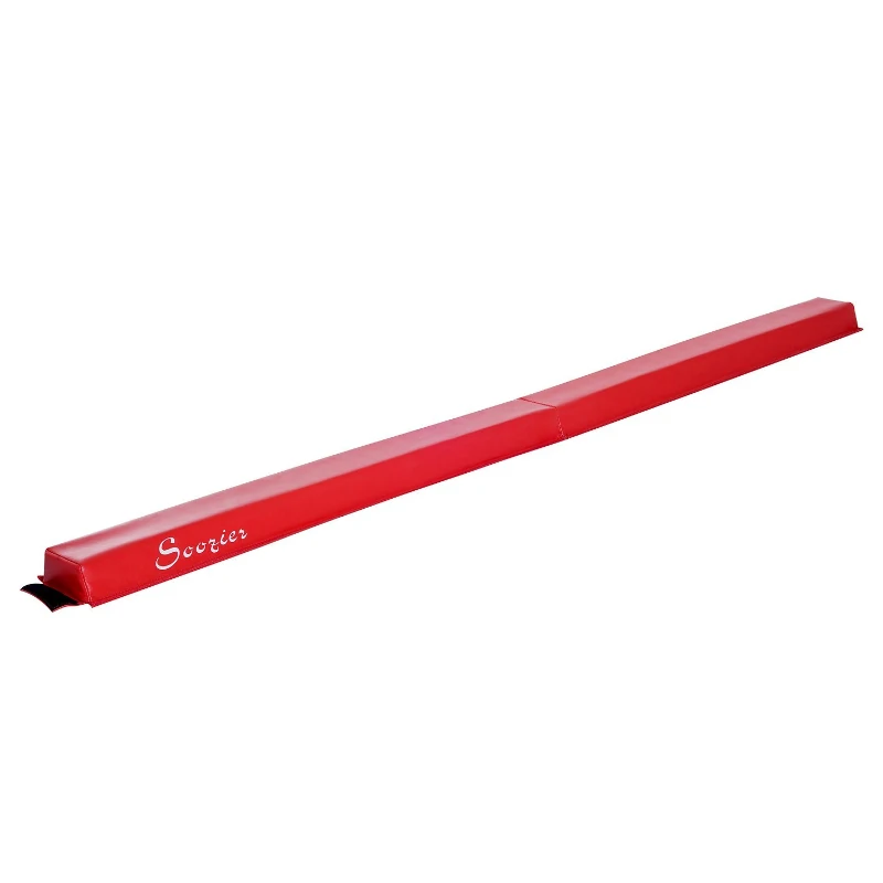 Soozier 8' Folding Stable PU Leather Gymnastics Floor Balance Beam - Red