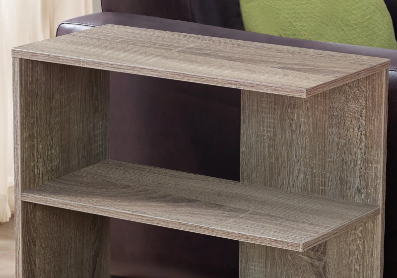 Monarch 24" Contemporary 3-Tier Wood Grain Storage Side Accent Table - Dark Taupe Finish