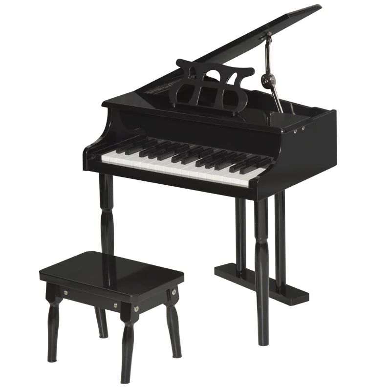 HOMCOM Modern Kids Piano 30 Keys Set of 2 Mini Toy for Child Grand Piano with Music Stand and Bench - Black
