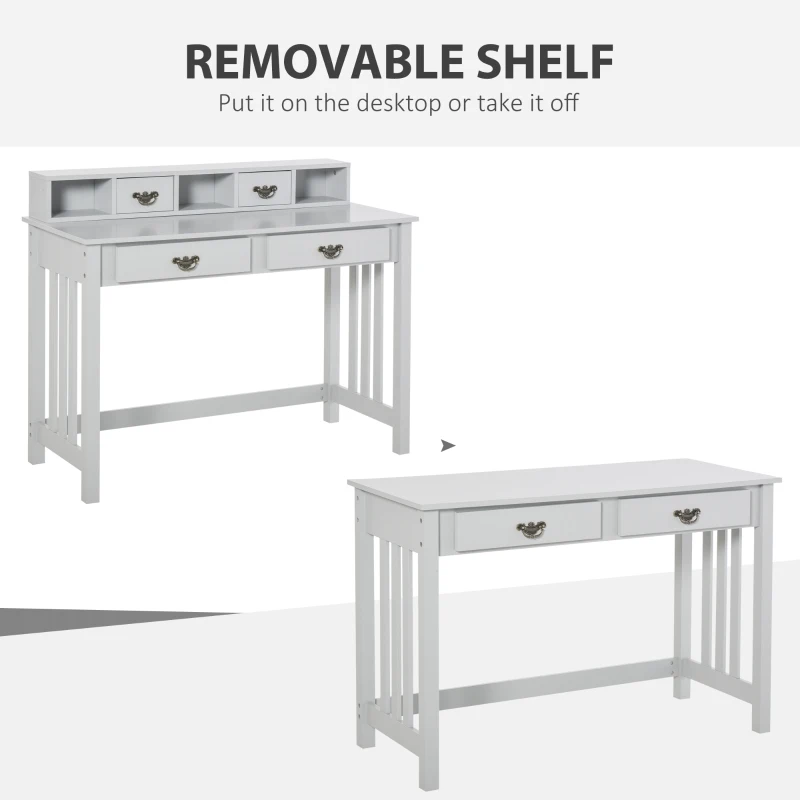 HOMCOM Study Writing Desk Computer Table Workstation with Removable Shelf, 2 Drawers, and Wide Tabletop, Grey