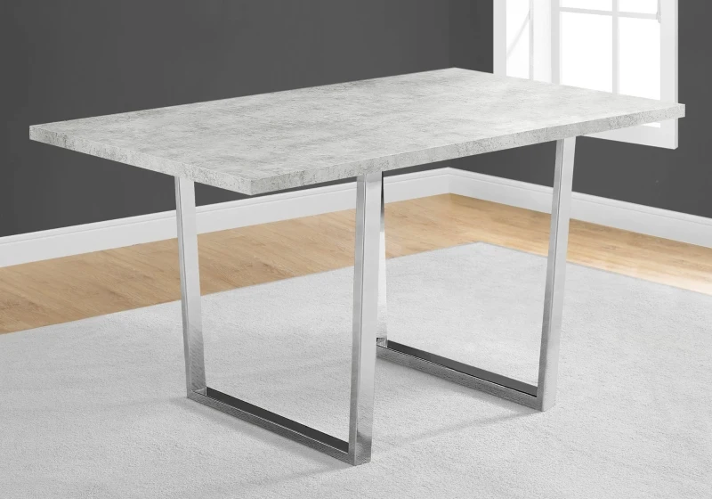Monarch 59" x 36" Rectangular Cement-Look Finish Chrome Metal Leg Modern Dining Table