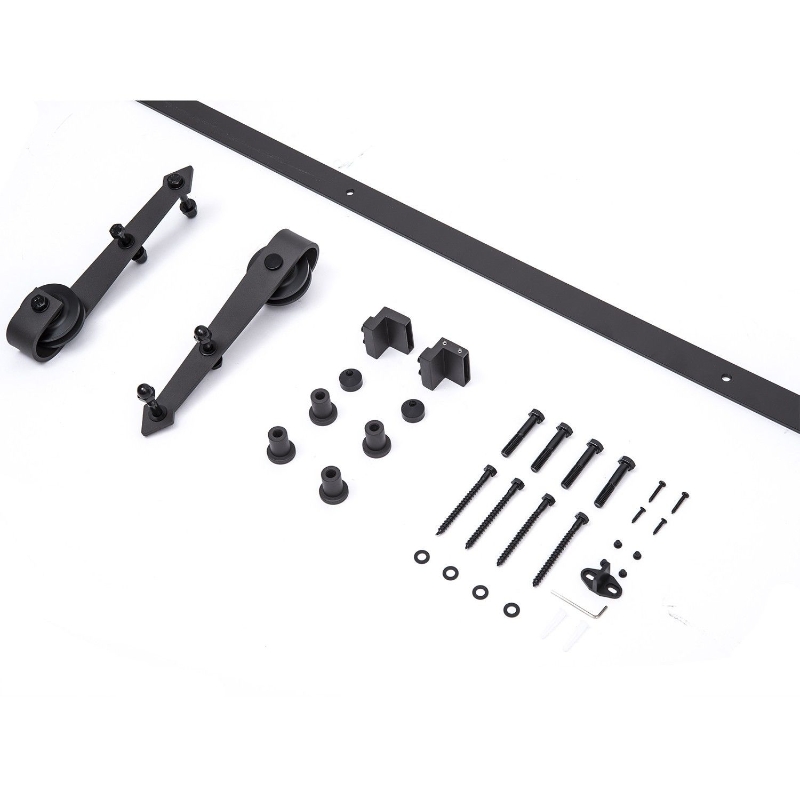 HomCom 6' Modern Interior Sliding Barn Door Hardware Kit - Black Carbon Steel Arrow