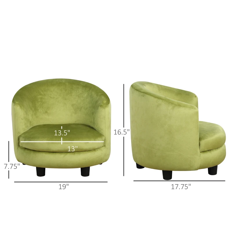 Qaba Velvet Kids Armchair Kids Furniture with Armrest, Plastic Legs - Green