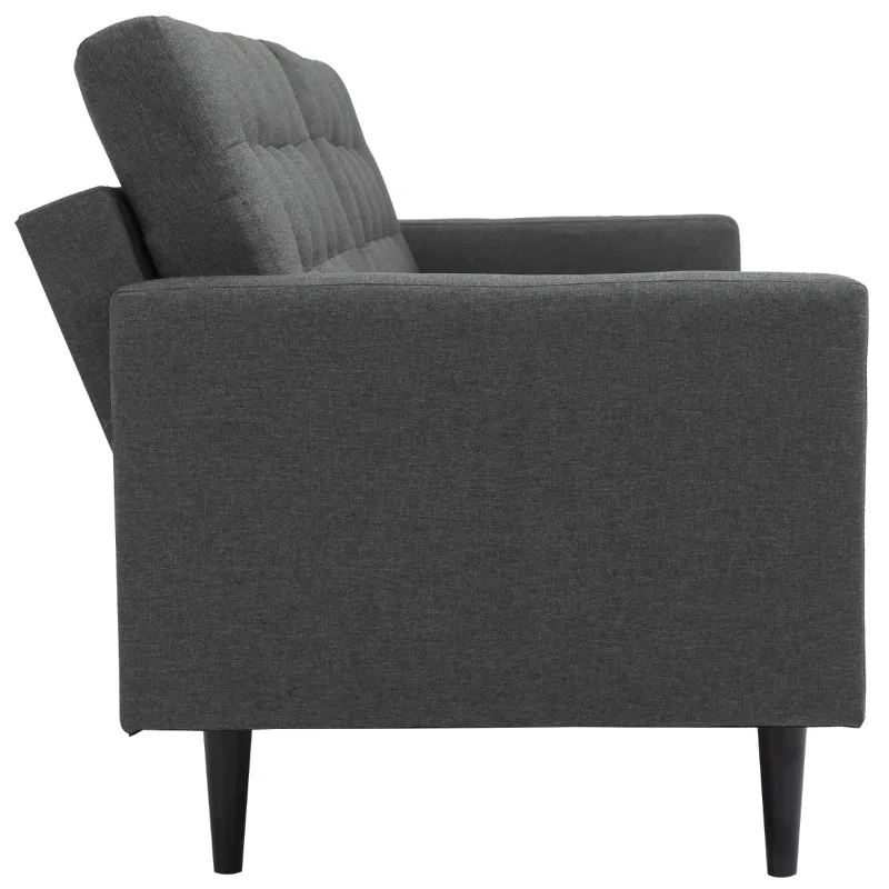 HOMCOM Linen Fabric Convertible Sofa Bed with Button Tufted Back Design, Adjustable Angles and Wood Legs, Grey