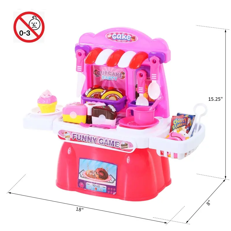HOMCOM 20 Piece Birthday Cake Pretend Play Food Set Kids Educational Toy
