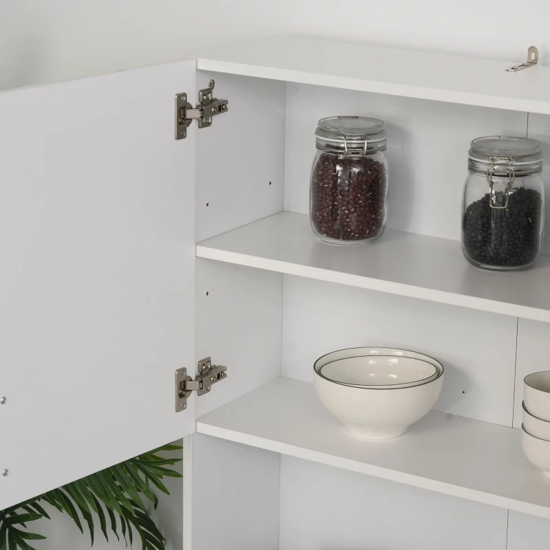 HOMCOM Freestanding Kitchen Buffet with Hutch Storage Organizer with 2 Door Cabinets, 3 Drawers and Open Countertop, Adjustable Shelf, White