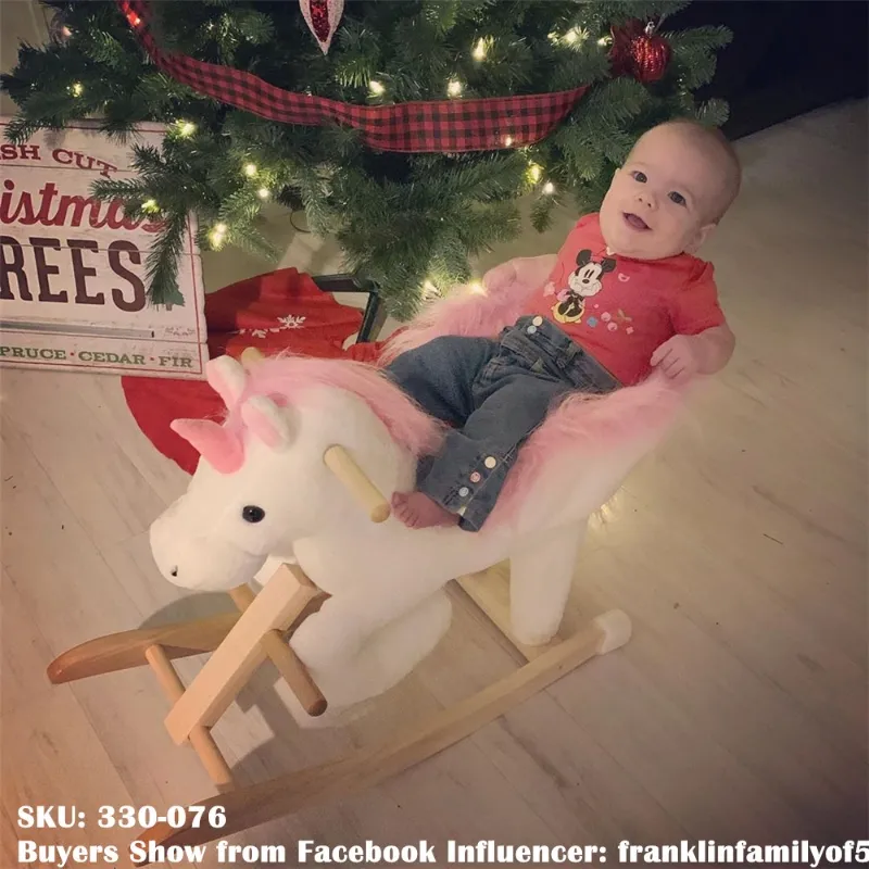 Open Box (Cosmetic Blemish) Qaba Kids Wooden Plush Ride-On Unicorn Rocking Horse Toy with Sing Along Songs