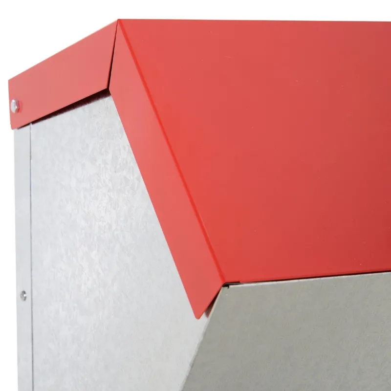 PawHut Rat Proof Auto Large Chicken Feeder Against any Other Animals Galvanized Steel Poultry Feeders Size for 10 Chickens Holds up to 10 L of Feeds Silver/Red