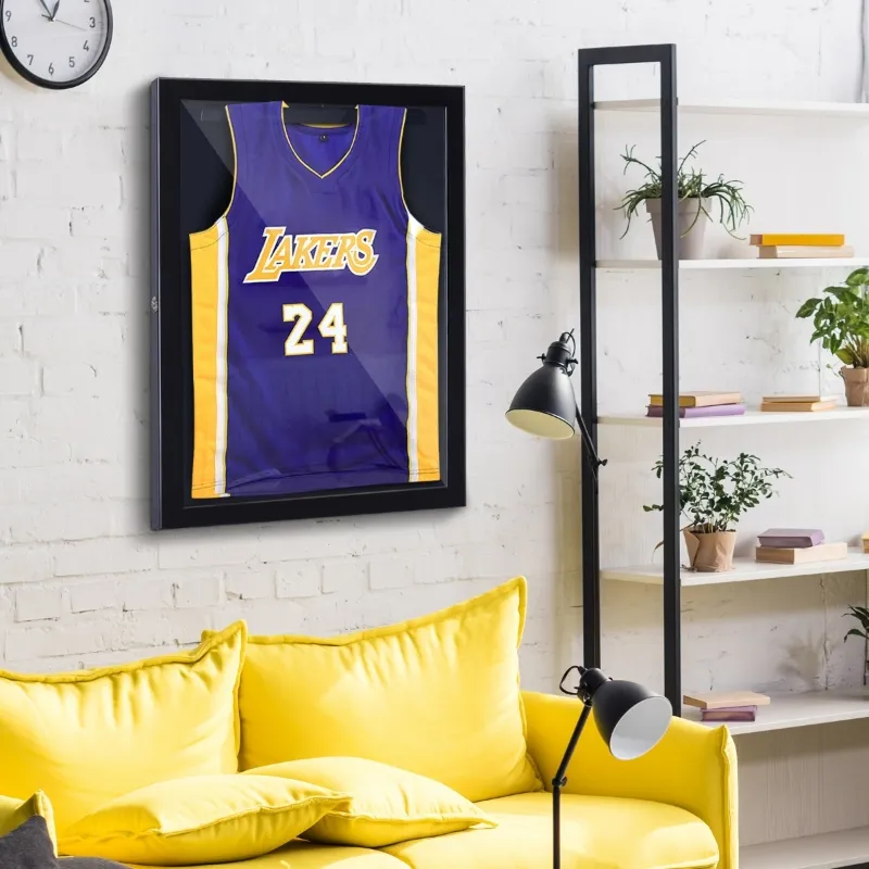 Open Box HomCom 32" x 24" Wooden Wall Mounted Jersey Memorabilia Shadow Box Display Case with Latch - Black
