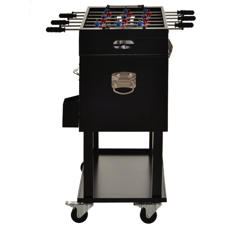 Outsunny Patio 65L Rolling Cooler Cart with Foosball Tabletop - Ice Beverage Chest for Outdoor Parties and Events