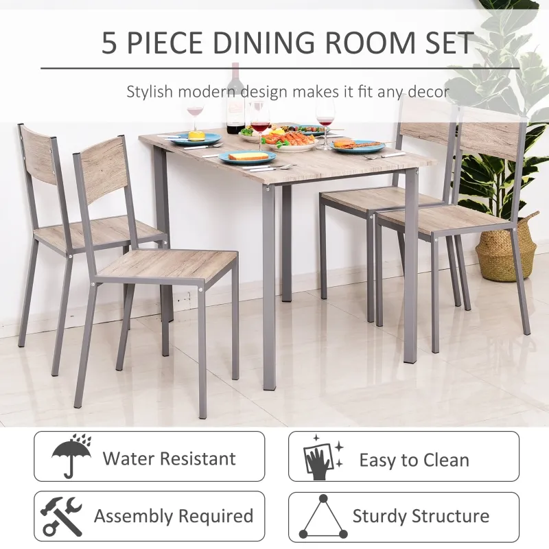 HOMCOM 5 Piece Dining Table Set for 4, Rectangular Kitchen Table and Chairs, Dining Room Set for Breakfast Nook, Small Space, Apartment, Dinette, Space Saving