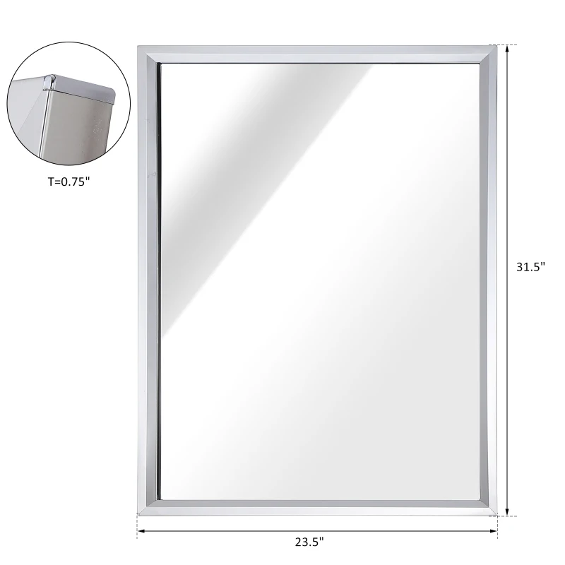 kleankin 24” L x 32” W Framed Wall Mounted Bathroom Vanity Mirror - Silver