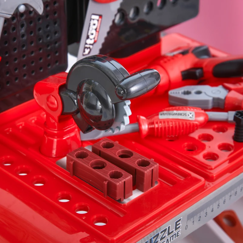 Qaba Kids Tool Workbench, Pretend Play Construction Workshop with 46 Realistic Toy Tools for Kids Ages 3 years