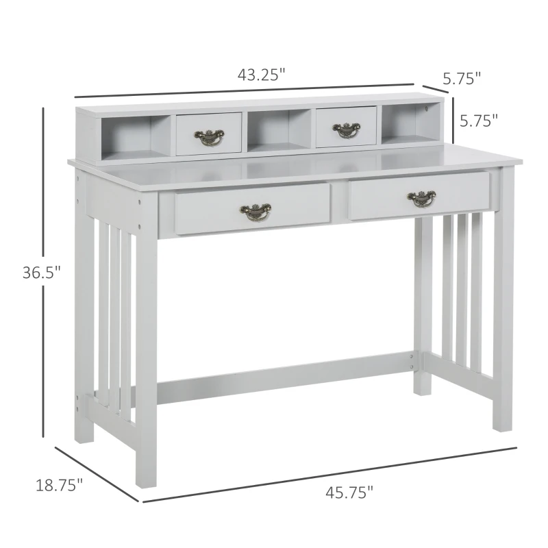 HOMCOM Study Writing Desk Computer Table Workstation with Removable Shelf, 2 Drawers, and Wide Tabletop, Grey