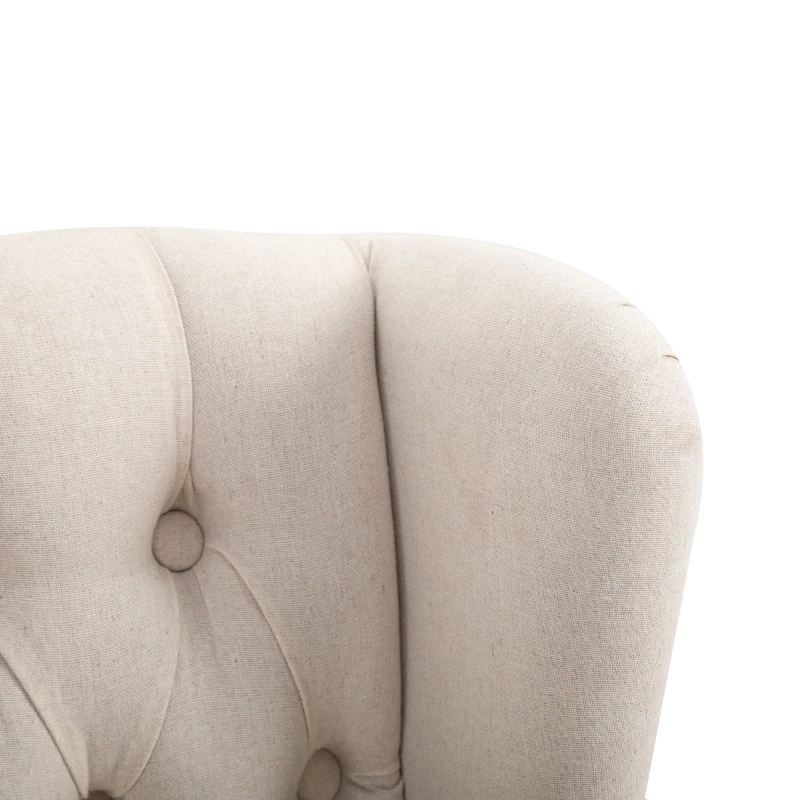 HOMCOM Counter Height Bar Stools Set of 2, Upholstered 26.75" Seat Height Barstools, Breakfast Chairs with Nailhead-Trim & Tufted Back, Wood Legs, Beige