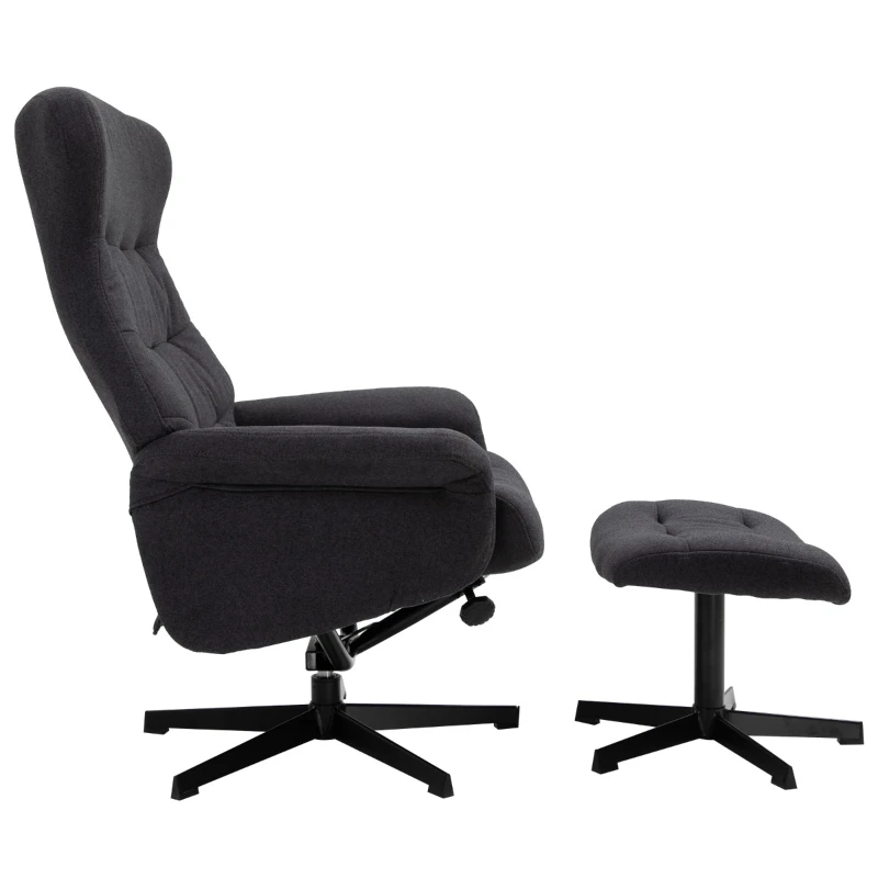 HOMCOM Fabric Recliner with Footrest - Modern Elegant Reclining with Sturdy Metal Base - Thick Padded Cushion - Dark Grey