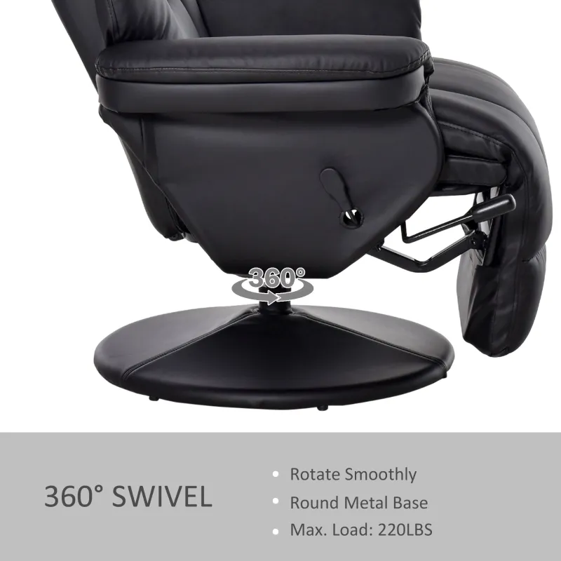 HOMCOM Manual Recliner, Swivel Lounge Armchair with Side Pocket, Footrest and Cup Holder for Living Room, Black