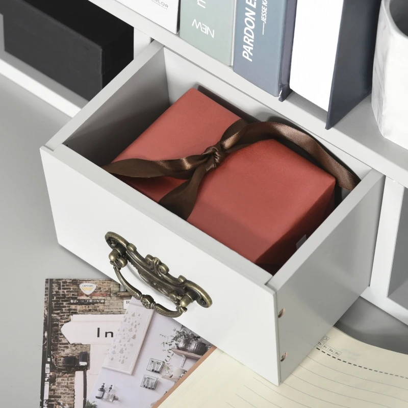 HOMCOM Study Writing Desk Computer Table Workstation with Removable Shelf, 2 Drawers, and Wide Tabletop, Grey