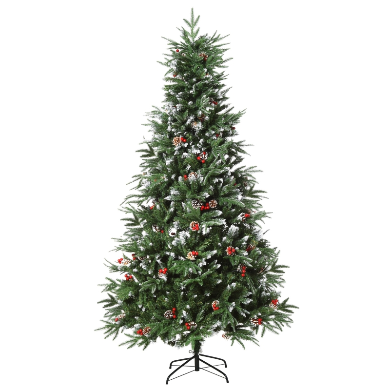 HOMCOM 7ft Artificial Pine Tree Holiday Home Christmas Decoration with Removable Branches, Pinecone - Red Berries