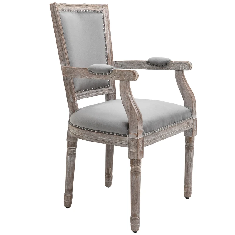 HOMCOM Vintage Dining Chair with High Back, Thick Sponge Padded Seat and Section Armrest with Wood Frame, Gray