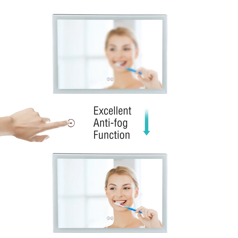 Open Box Kleankin 32" x 24" Aluminum Rectangular LED Illuminated Anti-Fog Bathroom Wall Mirror Stylish with Touch Bottons