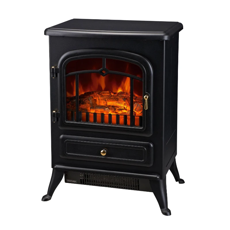 Open Box HOMCOM 21" H 1500W Compact Freestanding Electric Wood Stove Fireplace Heater With Realistic Flames, Black
