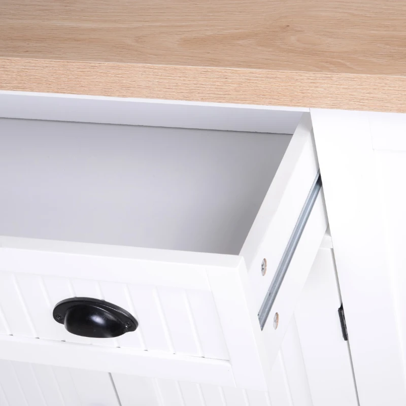 HOMCOM Fluted-Style Wooden Kitchen Island, Storage Cabinet with Drawer, Open Shelving, and Interior Shelving for Dining Room, White