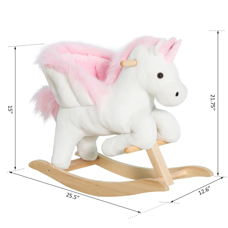 Open Box (Cosmetic Blemish) Qaba Kids Wooden Plush Ride-On Unicorn Rocking Horse Toy with Sing Along Songs