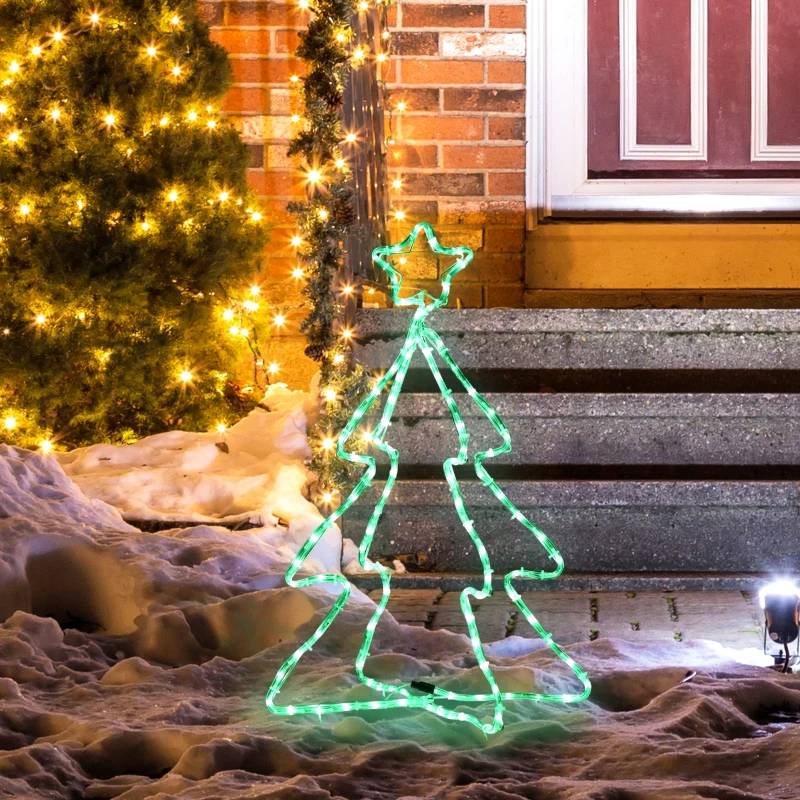 Outsunny 30" Outdoor LED Christmas Tree Rope Lights, LED Outdoor Christmas Decoration with Ground Stakes, Green
