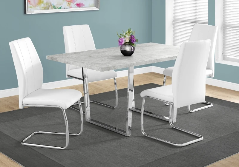 Monarch 59" x 36" Rectangular Cement-Look Finish Chrome Metal Leg Modern Dining Table
