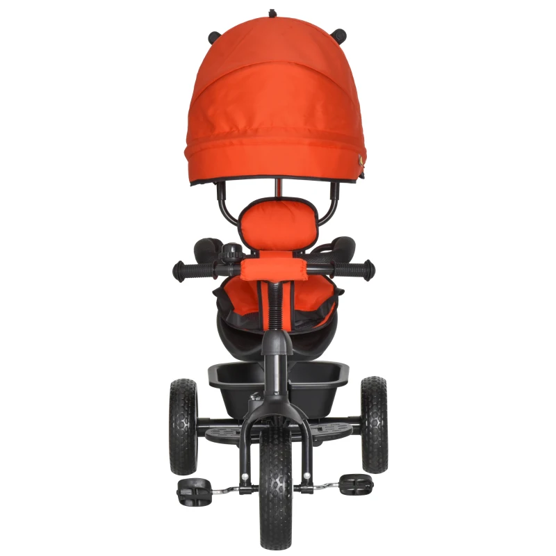 Qaba Baby Tricycle 2 In 1 Trike with Adjustable Canopy Detachable Guardrail Belt for Age 6-60 Months, Red