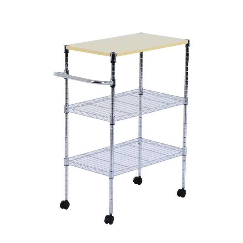 HomCom 32” Portable 3 Tier Rolling Kitchen Cart With 2 Wire Storage Shelves