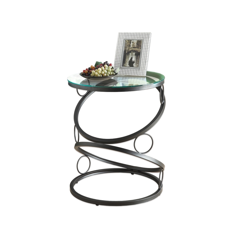 Monarch 24" Contemporary Round Tempered Glass Top Circle-Design Metal Frame Accent Side End Table - Matt Black Finish