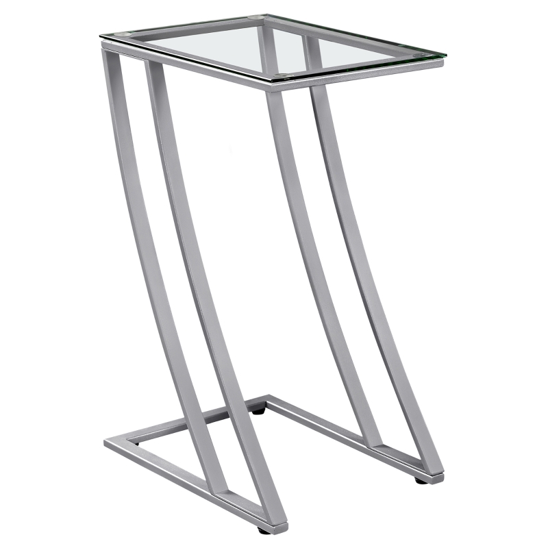 Monarch 24" Contemporary Tempered Glass Top Z-Shaped Metal Frame Accent Side End Table - Silver Finish