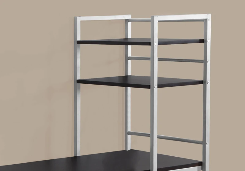 Monarch 48" Contemporary Open Concept Computer Desk with Shelves - Cappuccino / Silver Metal