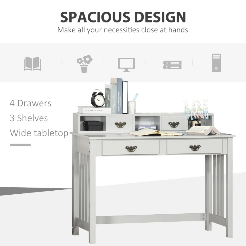HOMCOM Study Writing Desk Computer Table Workstation with Removable Shelf, 2 Drawers, and Wide Tabletop, Grey