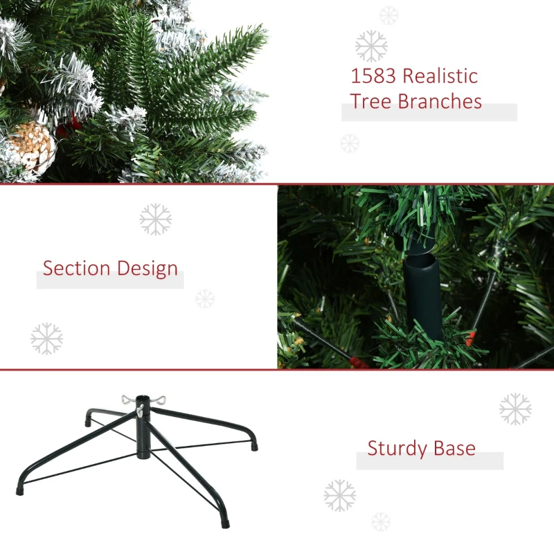 HOMCOM 7ft Artificial Pine Tree Holiday Home Christmas Decoration with Removable Branches, Pinecone - Red Berries