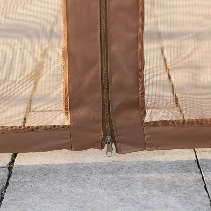 Outsunny 10' x 12' Hardtop Gazebo with Curtains and Netting, Permanent Pavilion Metal Roof Gazebo Canopy with Aluminum Frame and Top Hook, for Garden, Patio, Deck, Backyard, Brown